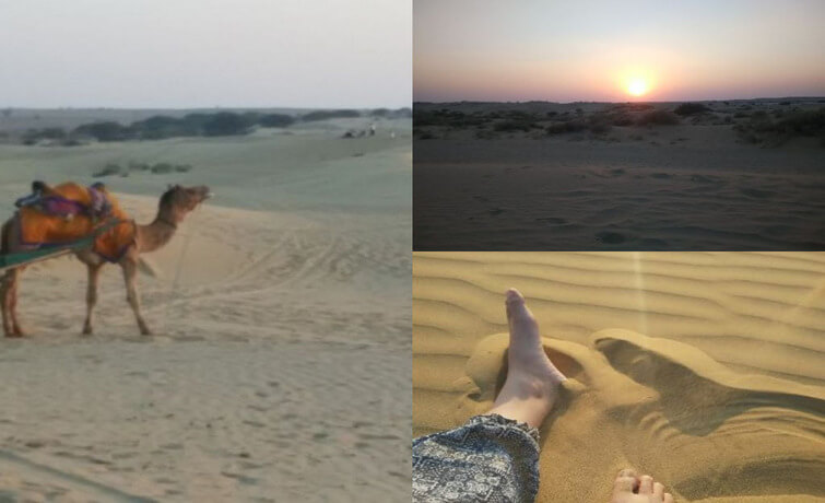 Sand Dunes, camel cart and sunse