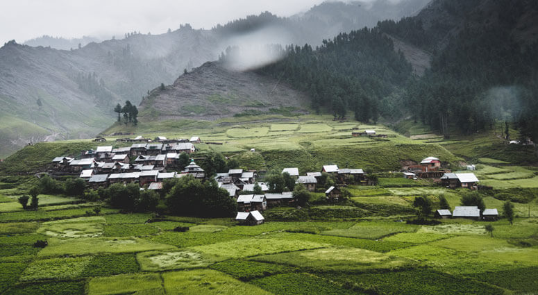A village in gurez valley with a picturesque landscape