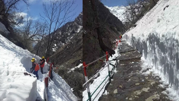 snow cut path kedarnath