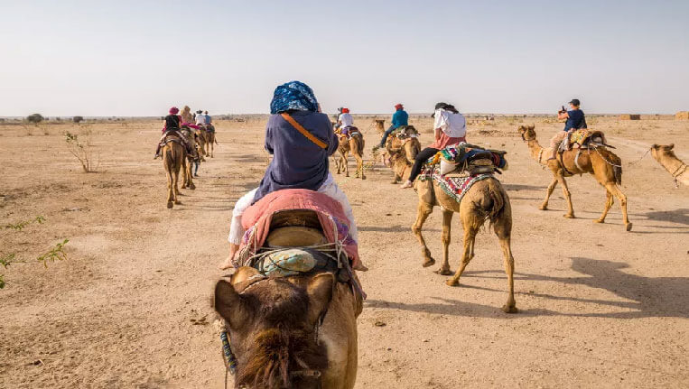 Camel Safari in the sand dunes of Jaisalmer