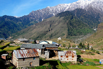 A great backdrop of the mountains with the village at the fore front.