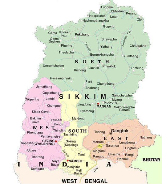 tourist map of sikkim with distance